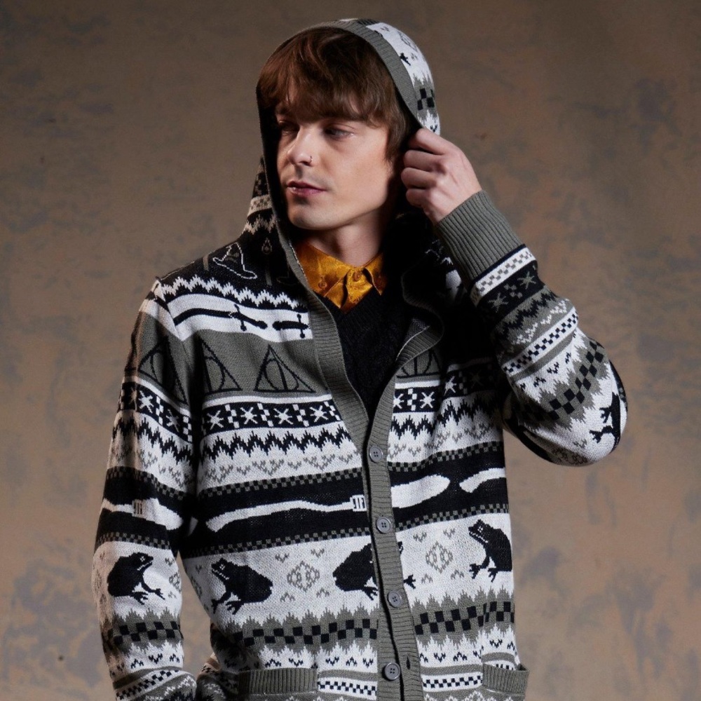 Unisex Harry Potter Neville Fair Isle Hooded‎ Cardigan Hot Topic Cosplay Costume - Picture 2 of 3